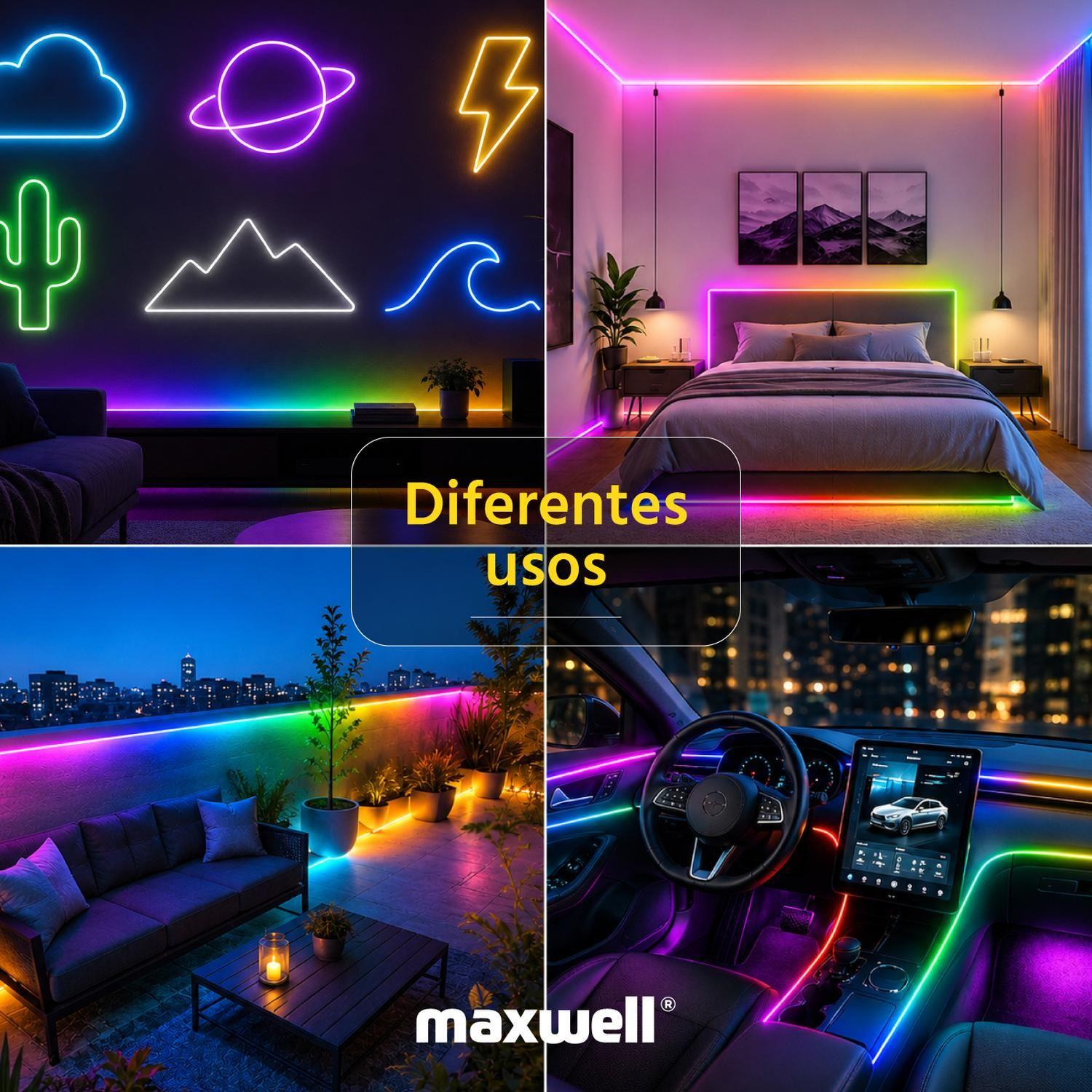 Tira Cinta Luces Led Wifi RGBIC 5m Carga USB IP65 Maxwell-9
