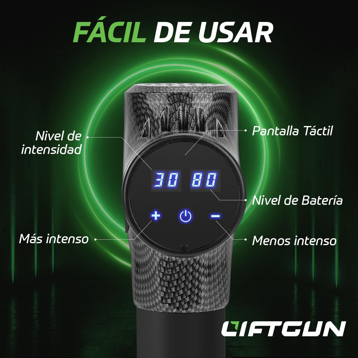 Masajeador Pistola Liftgun Pro 30 Niveles +LCD +8 Cabezales-2