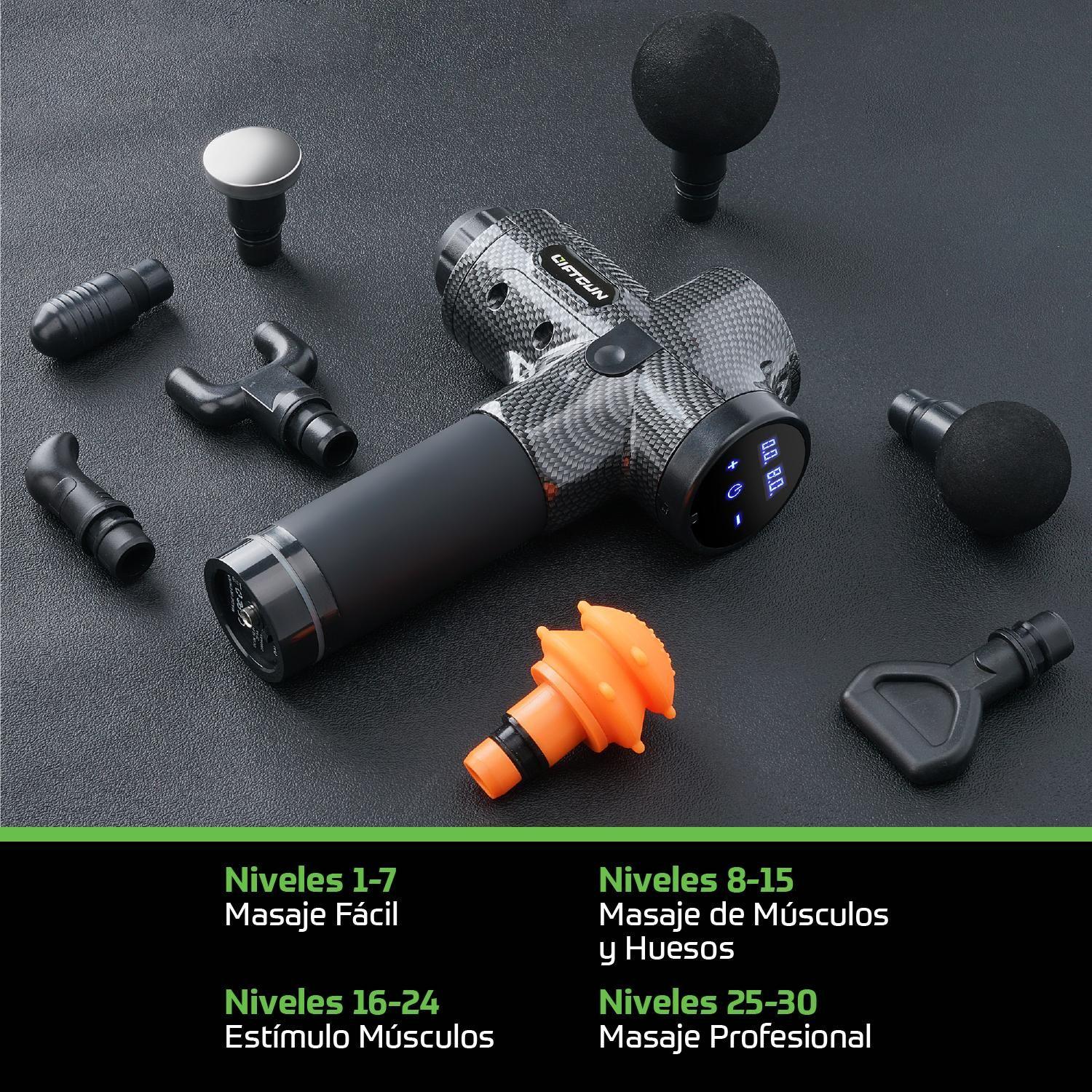 Masajeador Pistola Liftgun Pro 30 Niveles +LCD +8 Cabezales-3