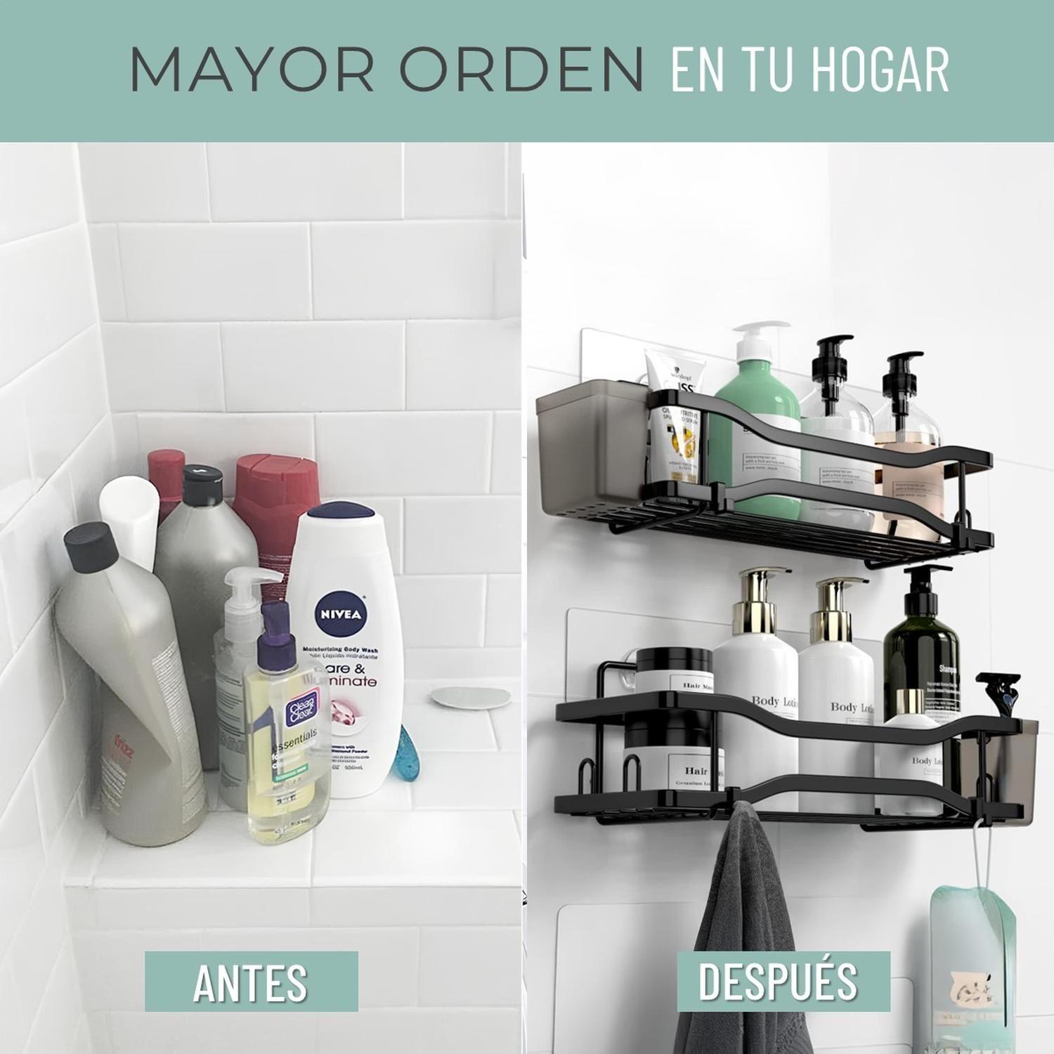 Organizador De Ducha Repisa Baño Jabonera Set 4 Inox Negro 2-3