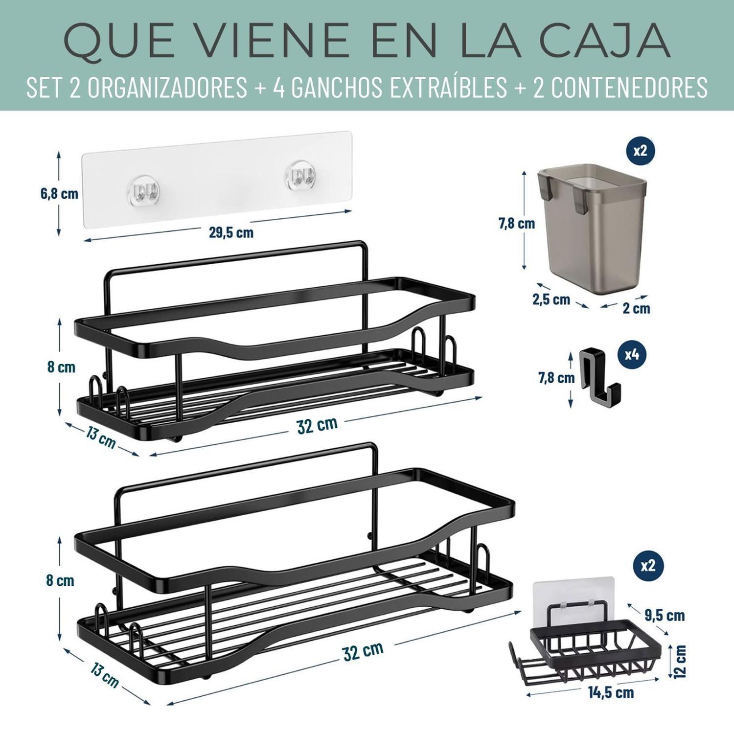 Organizador De Ducha Repisa Baño Jabonera Set 4 Inox Negro 2-6