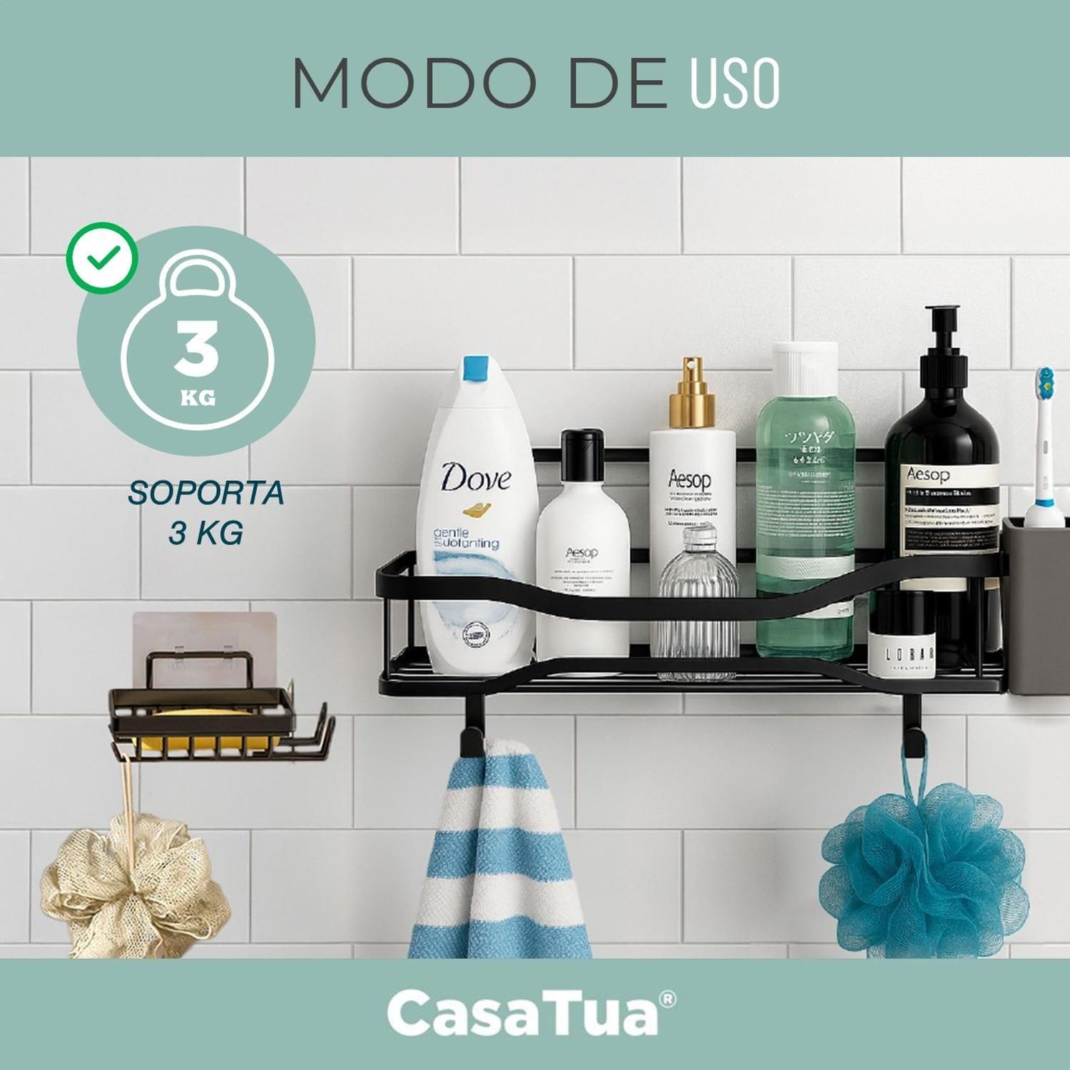 Organizador De Ducha Repisa Baño Jabonera Set 4 Inox Negro 2-8