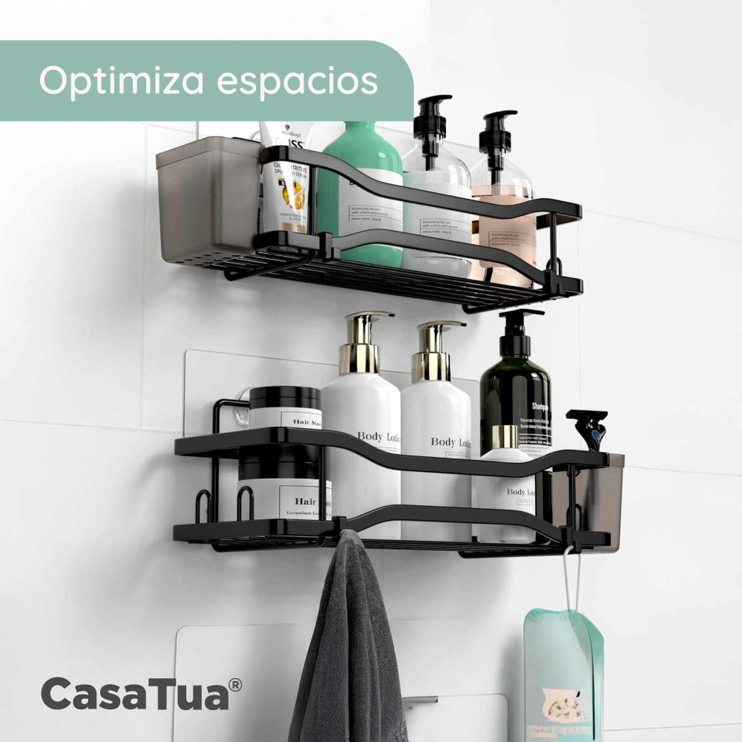 Organizador De Ducha Repisa Baño Jabonera Set 4 Inox Negro 2-3