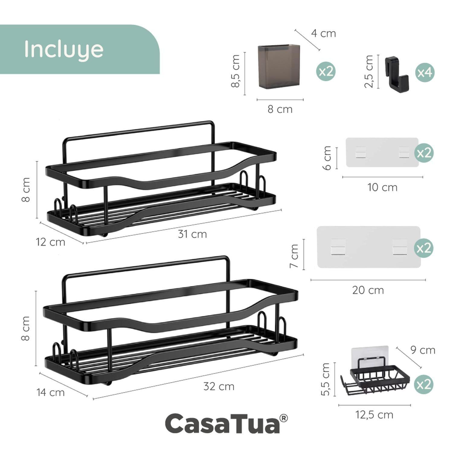 Organizador De Ducha Repisa Baño Jabonera Set 4 Inox Negro 2-6