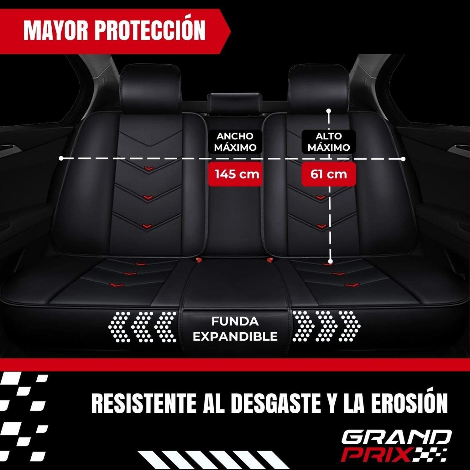 Funda Cubre Asiento Auto Eco-Cuero Set Completo Universal Negro/Rojo-2
