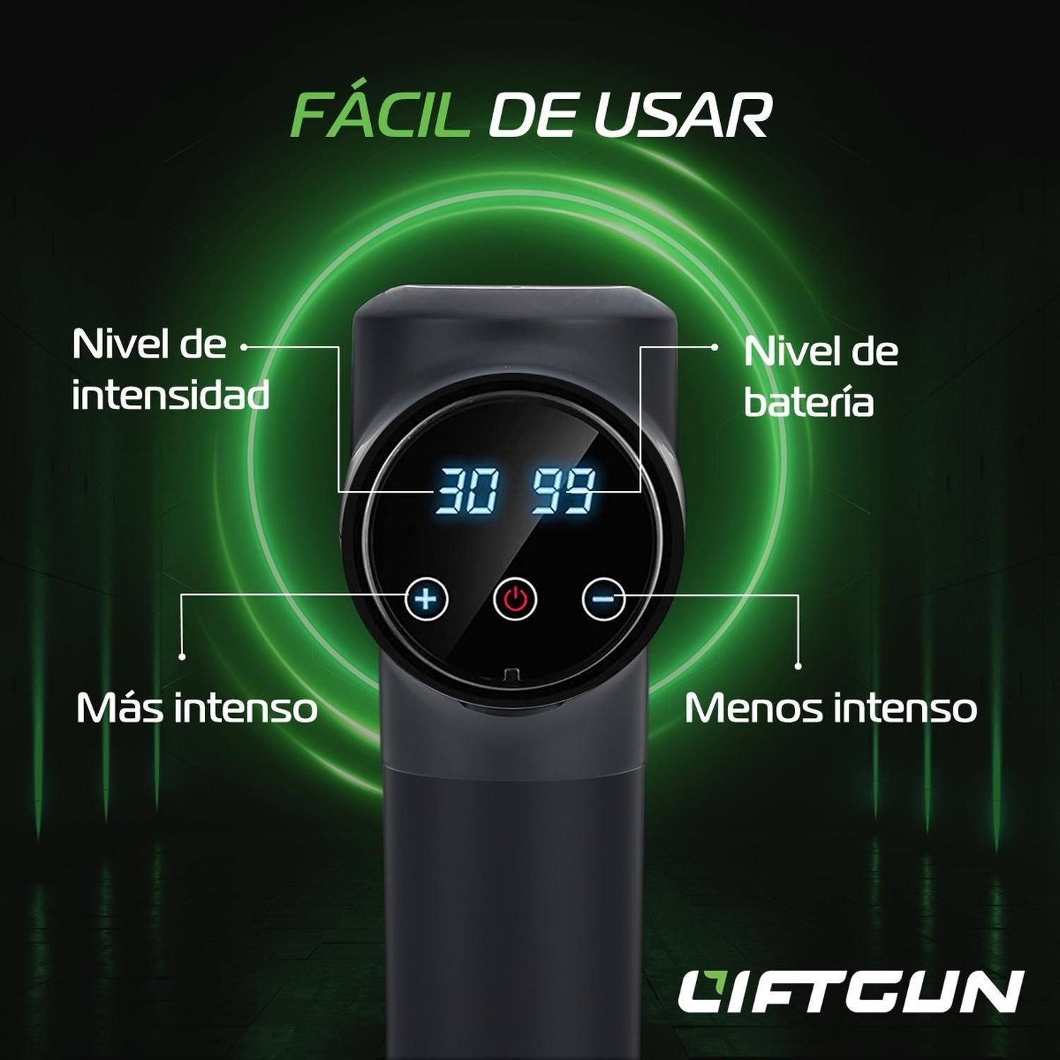 Masajeador Pistola Liftgun Pro 30 Niveles +LCD +8 Cabezales-2