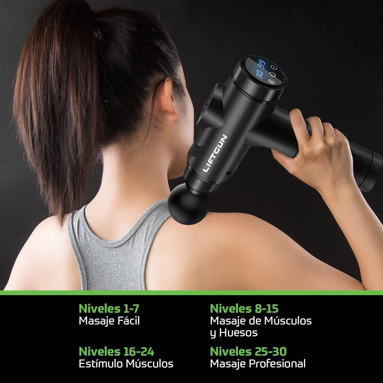 Masajeador Pistola Liftgun Pro 30 Niveles +LCD +8 Cabezales-3