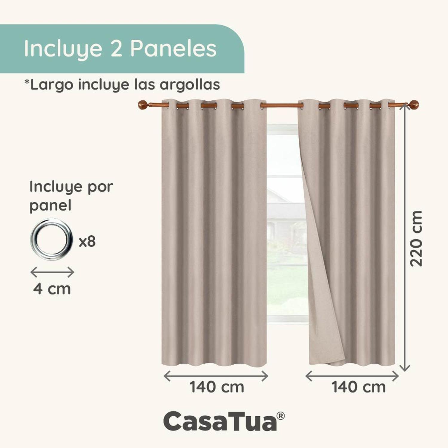 Cortina 100% Blackout 220x140 Casatua Look Lino Set 2 Paños-7