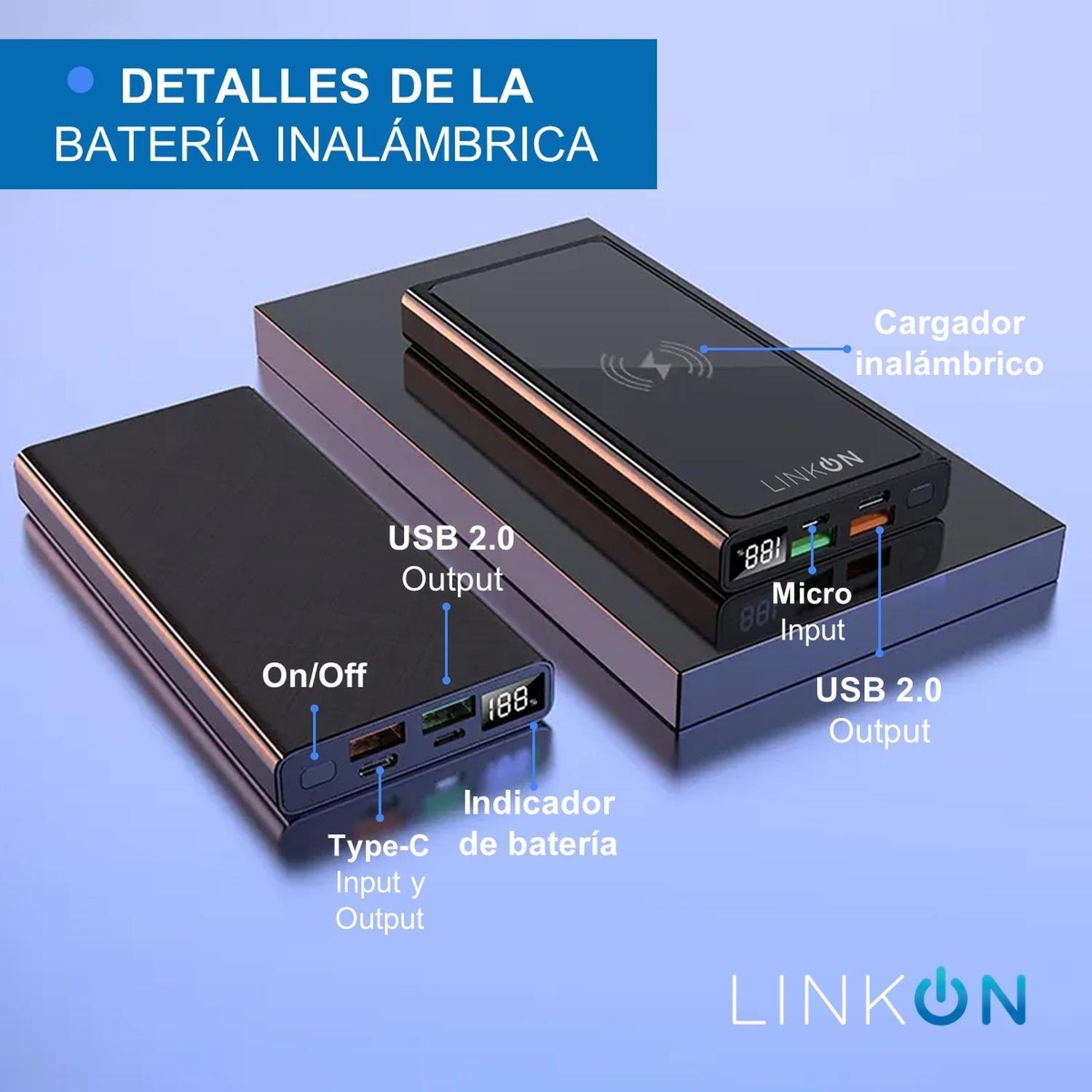 Cargador Inalambrico y Cable Bateria Power Bank 10000 Linkon-5