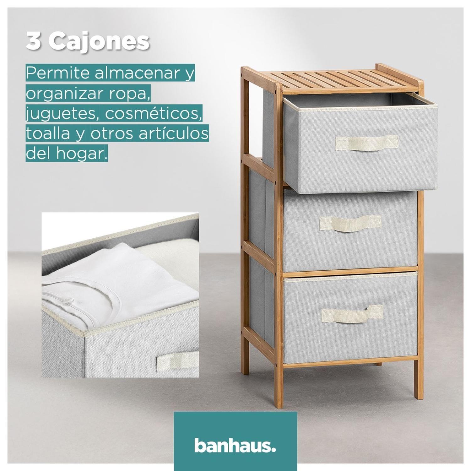 Cajonera Comoda Bambu Banhaus Organizador Multiuso 3 Cajones-5