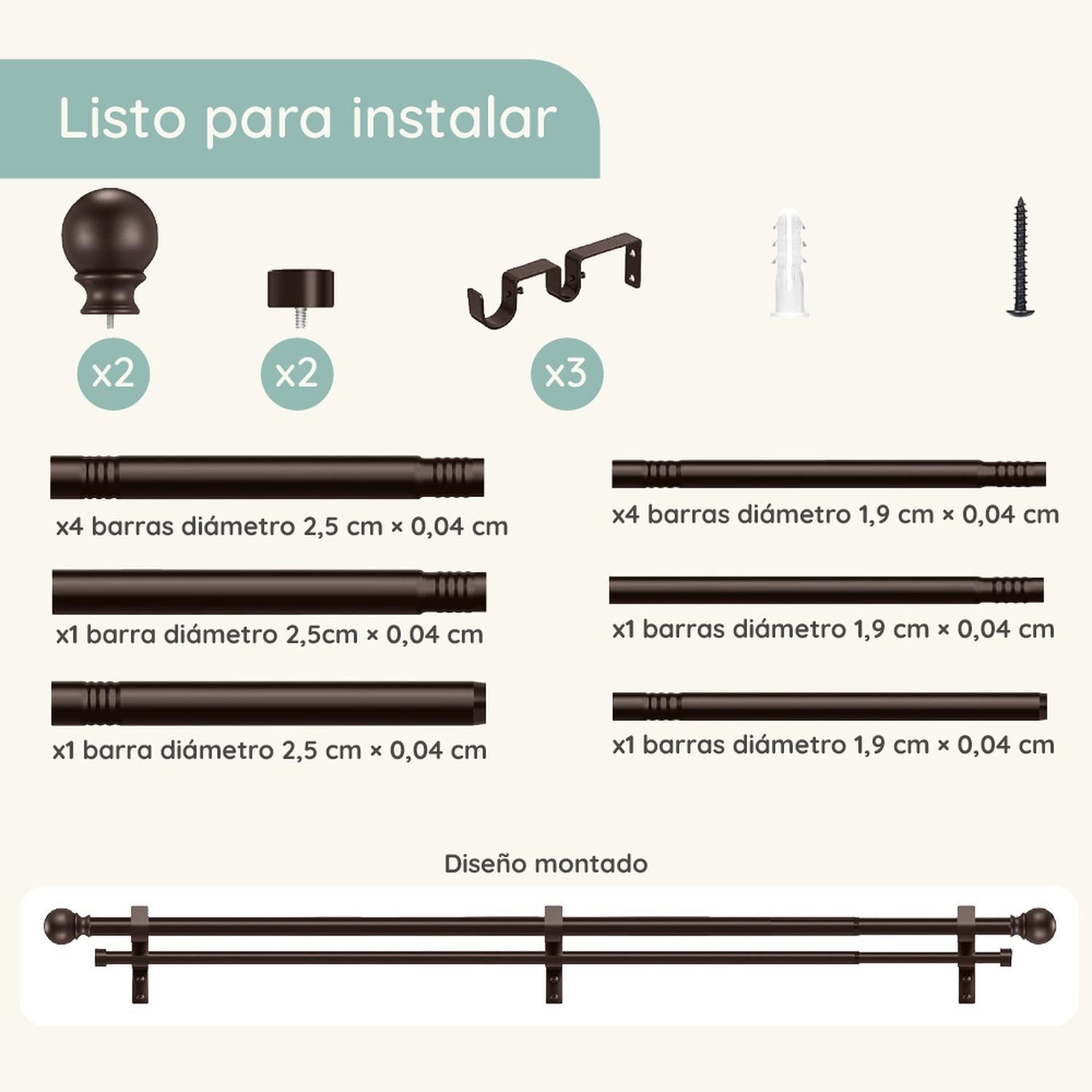 Barra Cortina Doble CasaTua Extensible 110 a 320cm + Soporte-7