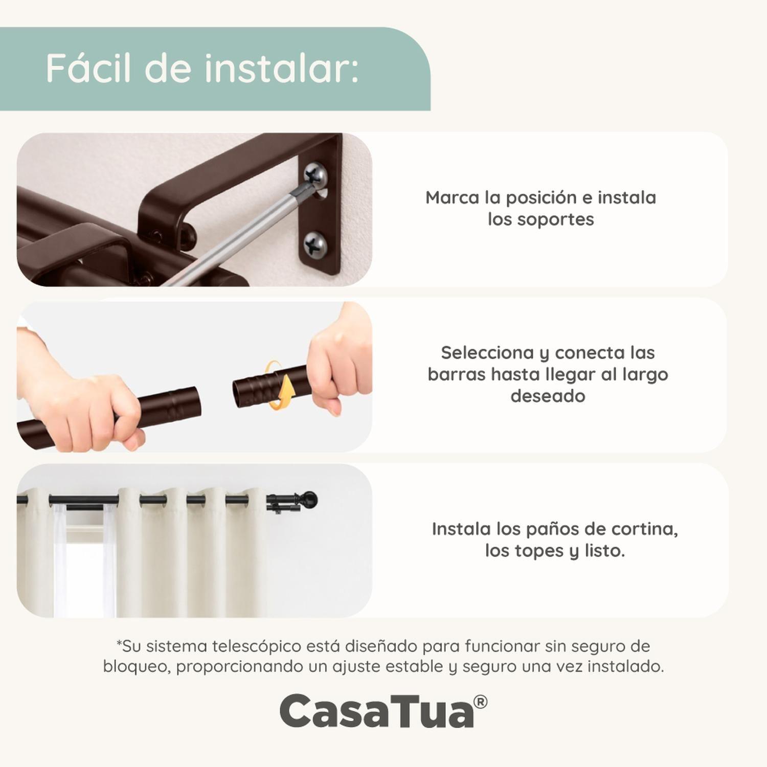 Barra Cortina Doble CasaTua Extensible 110 a 320cm + Soporte-6