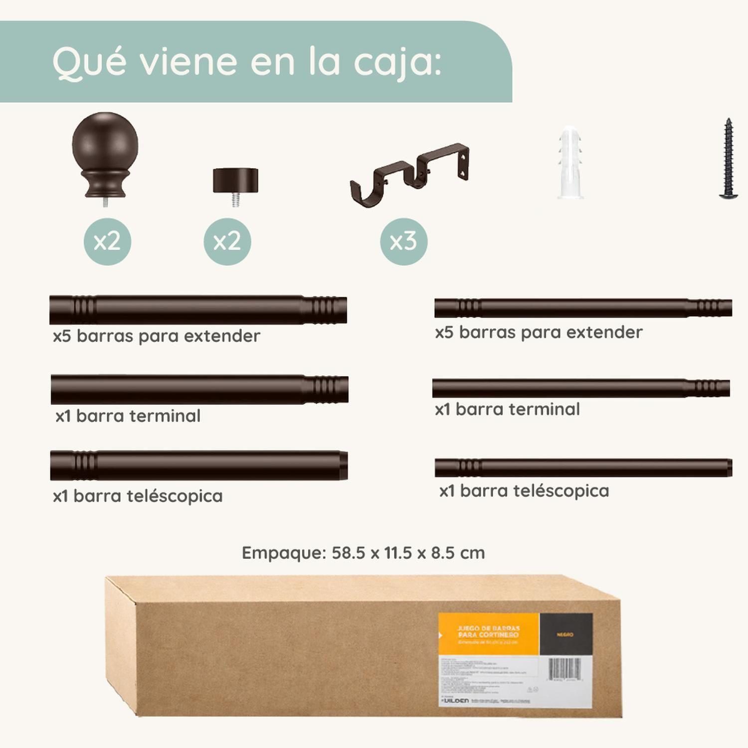 Barra Cortina Doble CasaTua Extensible 110 a 320cm + Soporte-7