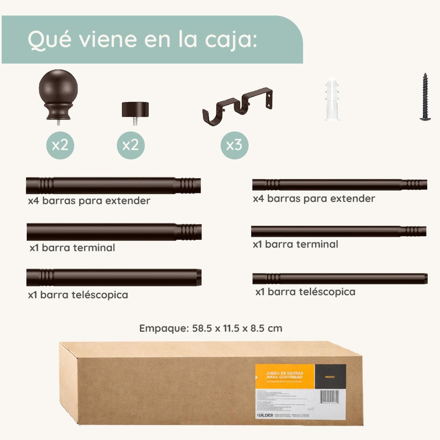 Barra Cortina Doble CasaTua Extensible 110 a 320cm + Soporte-7