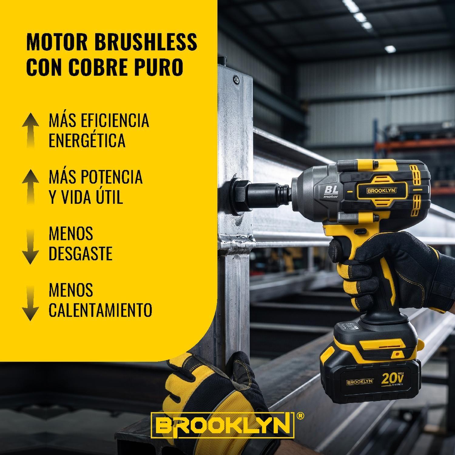 Llave de Impacto Brooklyn Brushless 1000nm 20V + 2 Baterías-2