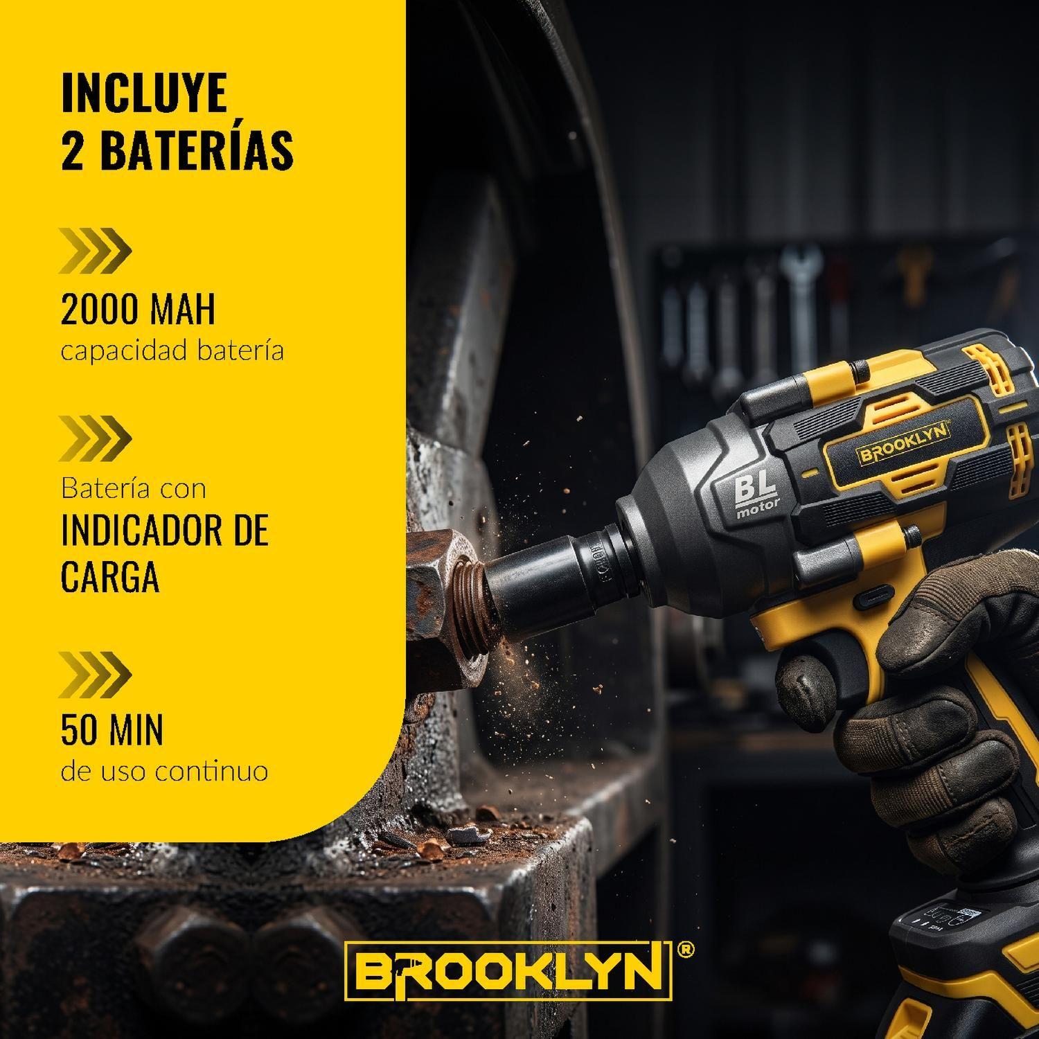 Llave de Impacto Brooklyn Brushless 1000nm 20V + 2 Baterías-3
