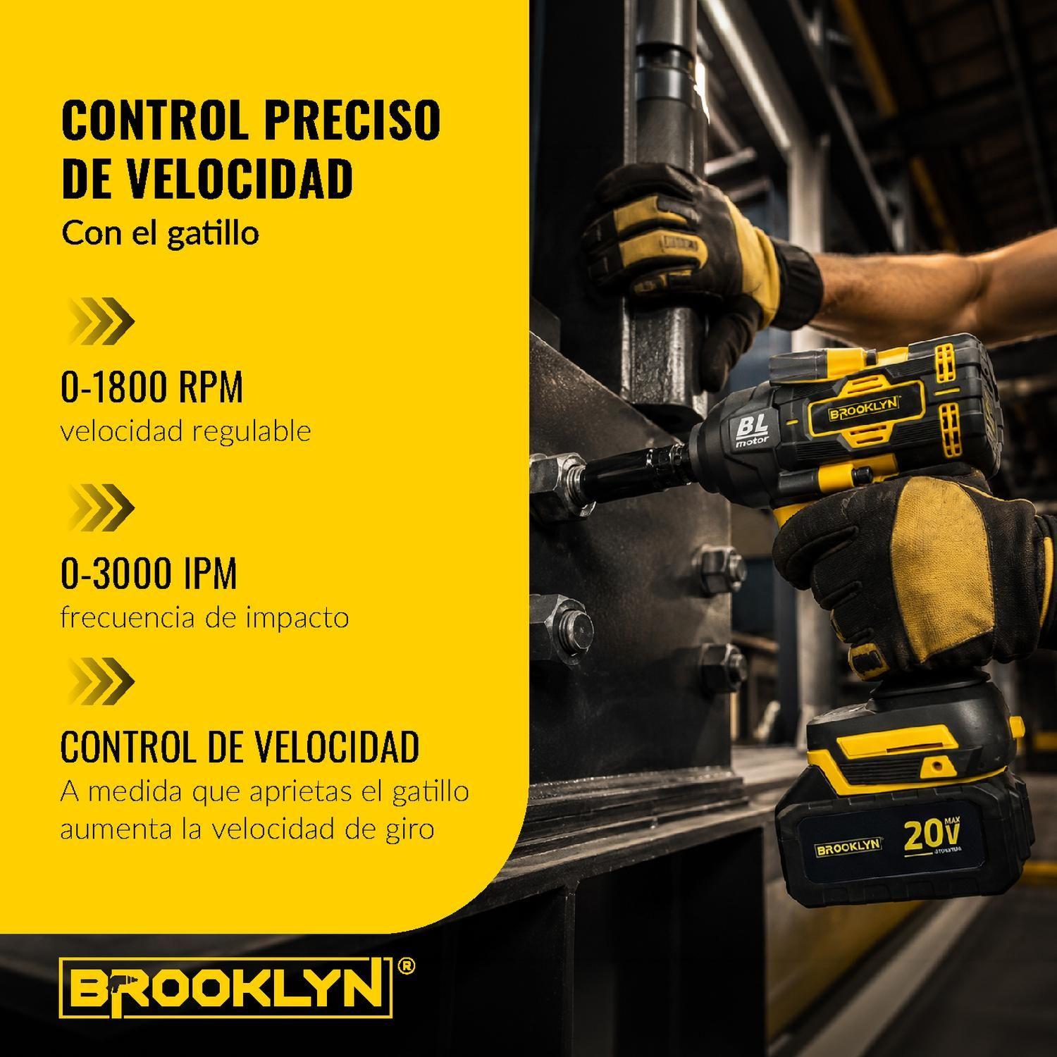 Llave de Impacto Brooklyn Brushless 1000nm 20V + 2 Baterías-4