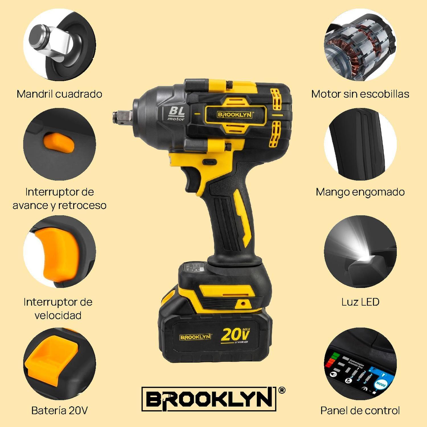 Llave de Impacto Brooklyn Brushless 1000nm 20V + 2 Baterías-7