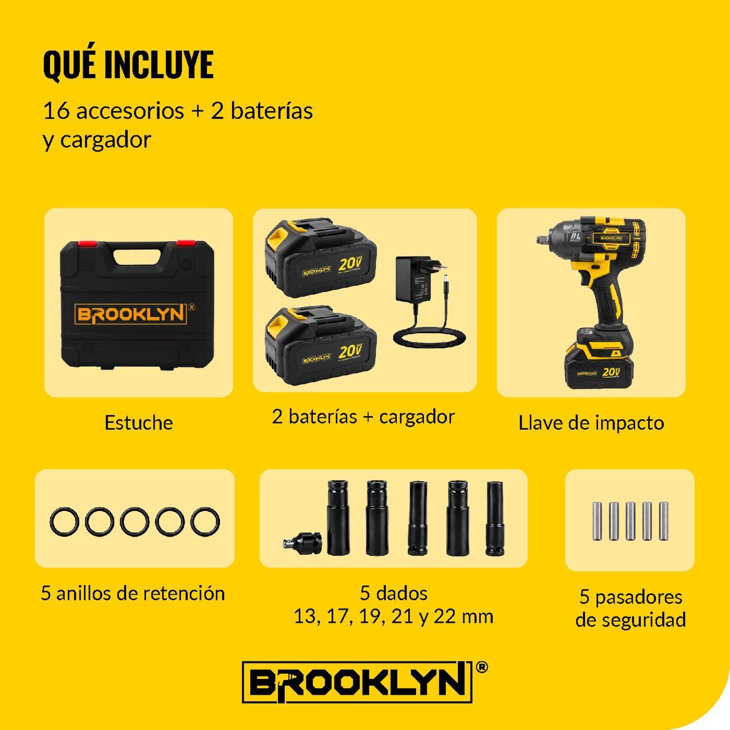 Llave de Impacto Brooklyn Brushless 1000nm 20V + 2 Baterías-8