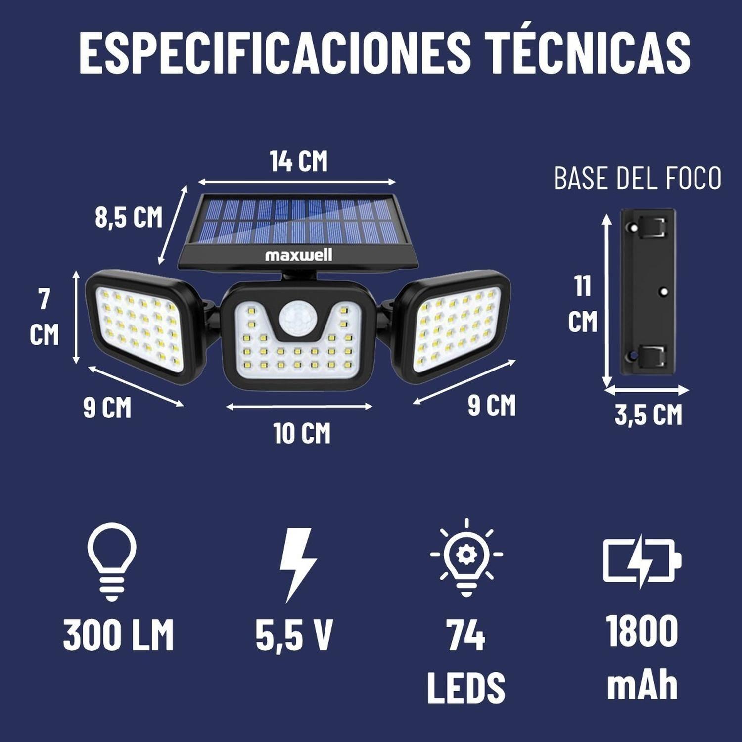 Foco Led Solar Exterior Maxwell Sensor Movimiento 3 Direcc-8