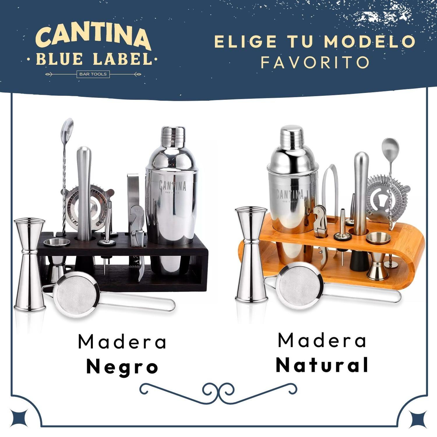 Coctelera Set Bartender Bar 12 piezas Inoxidable Base Madera-8