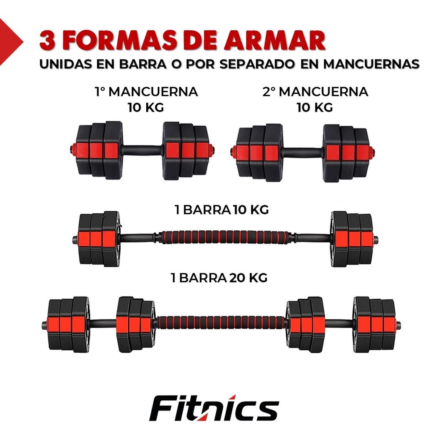 Mancuernas Ajustables 20 kg Total Set 2en1 Fitnics + Barra-4