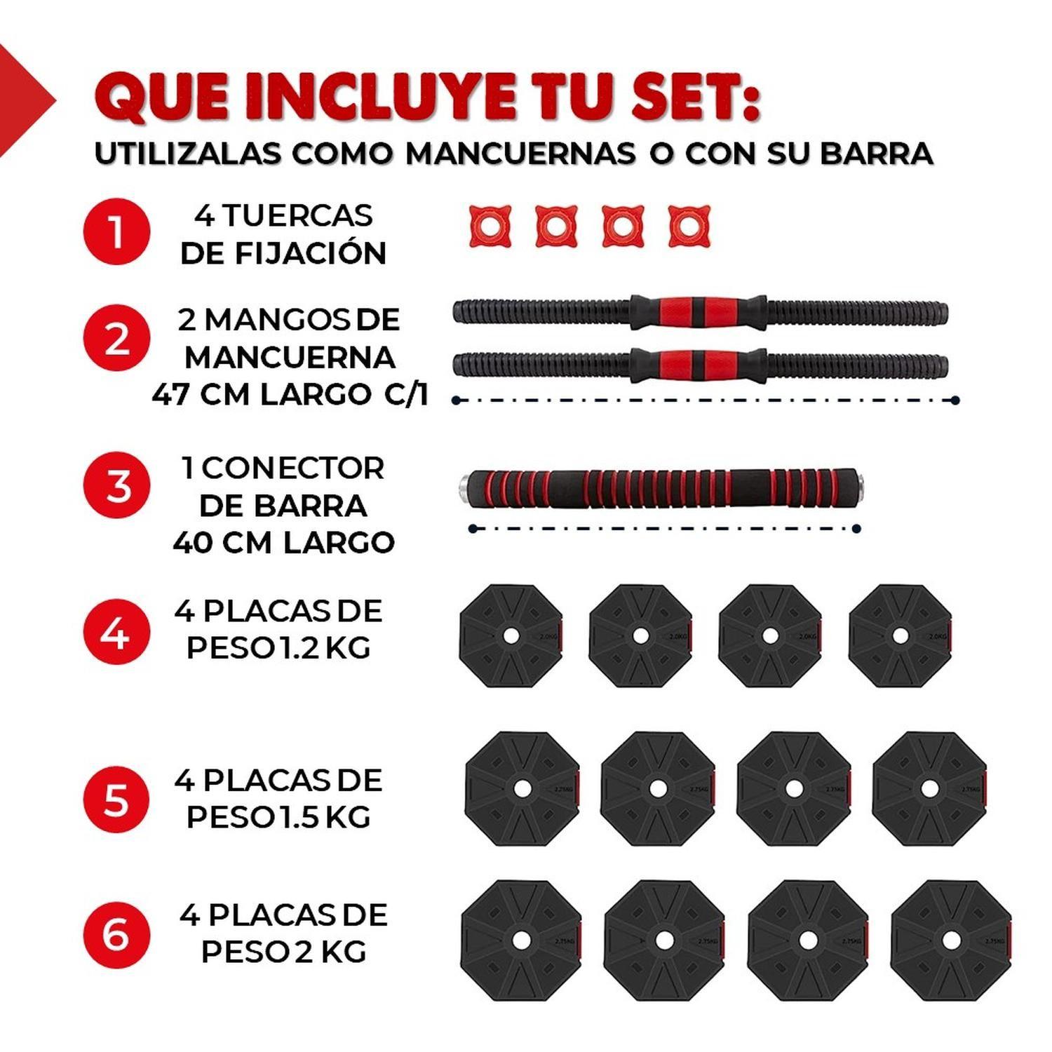 Mancuernas Ajustables 20 kg Total Set 2en1 Fitnics + Barra-1
