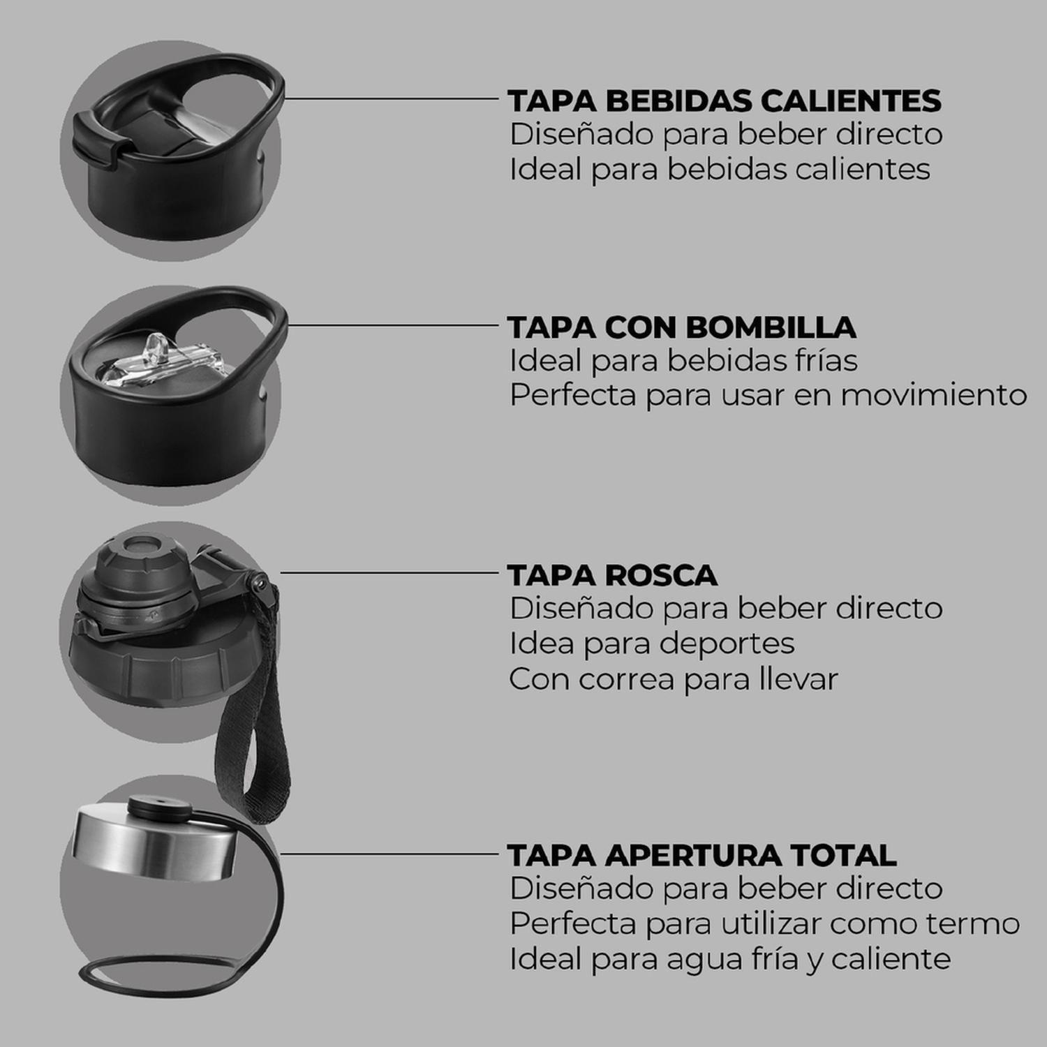 Botella Termica Agua Buffer Acero Inoxidable + Tapas 700ml-4