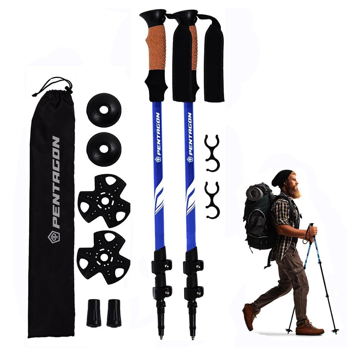 Bastones de Trekking Set de 2 Plegables Aluminio Pentagon azul-0