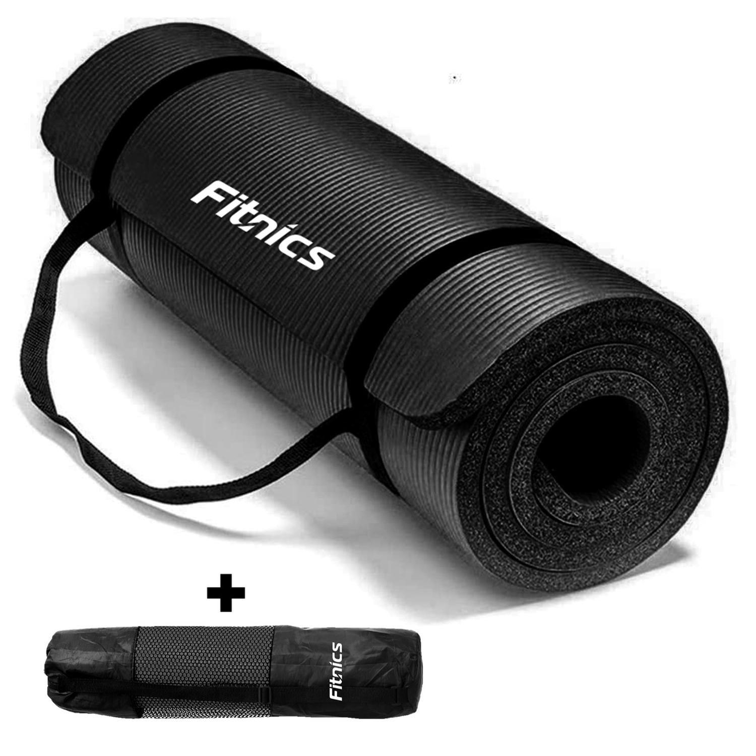 Mat Yoga Colchoneta Ejercicio Extra Grueso 15mm Bolso+Correa negro-0