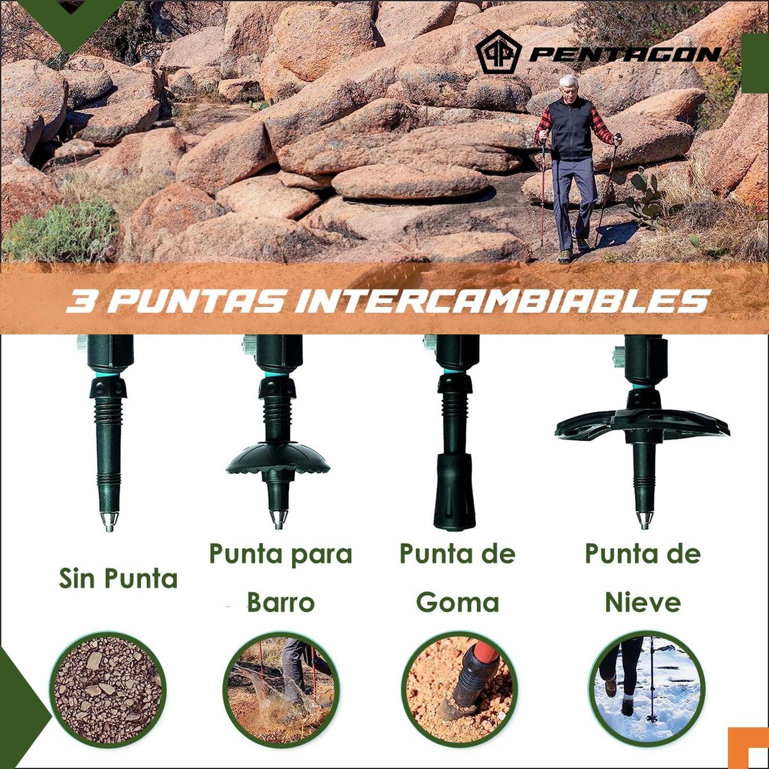 Bastones de Trekking Set de 2 Plegables Aluminio Pentagon negro-6