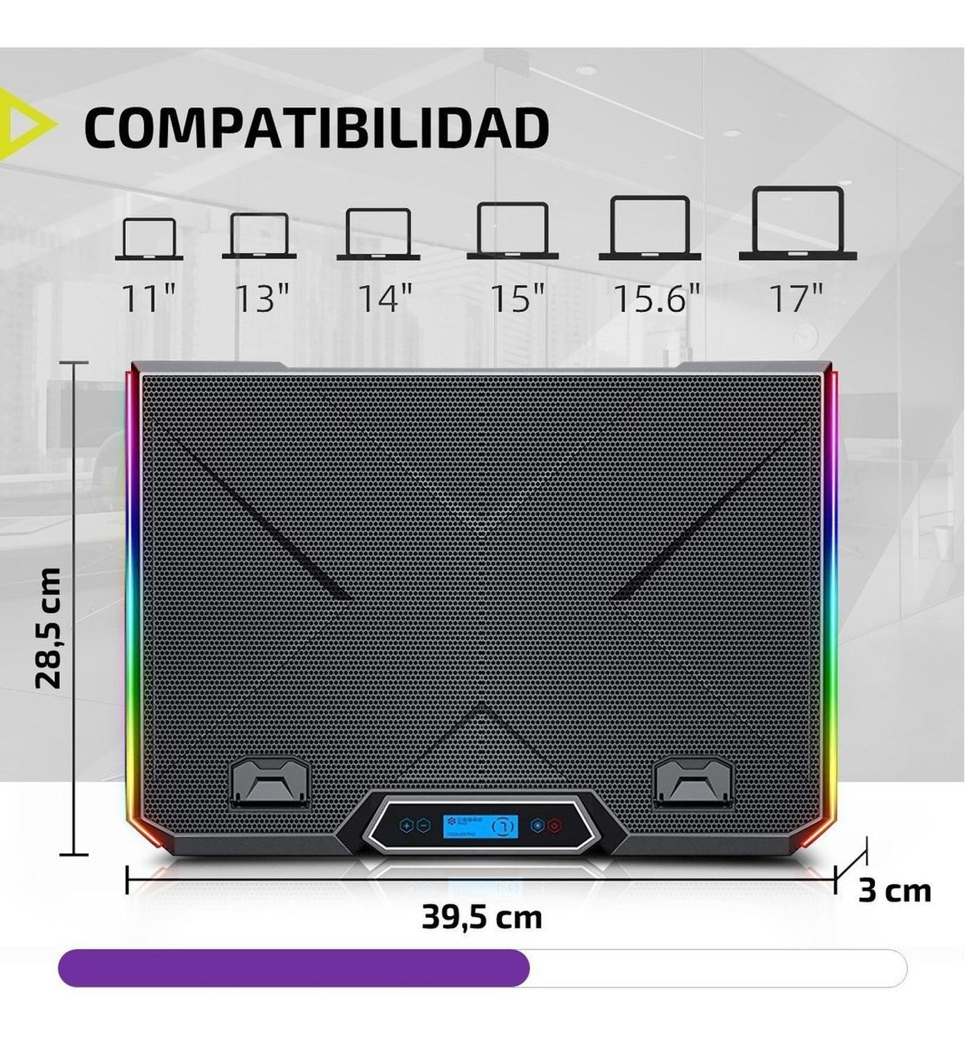 Base Ventilador Notebook Enfriador 6 Fans LCD RGB Hasta 17"-5
