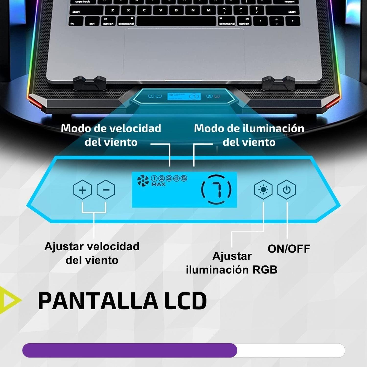 Base Ventilador Notebook Enfriador 6 Fans LCD RGB Hasta 17"-6