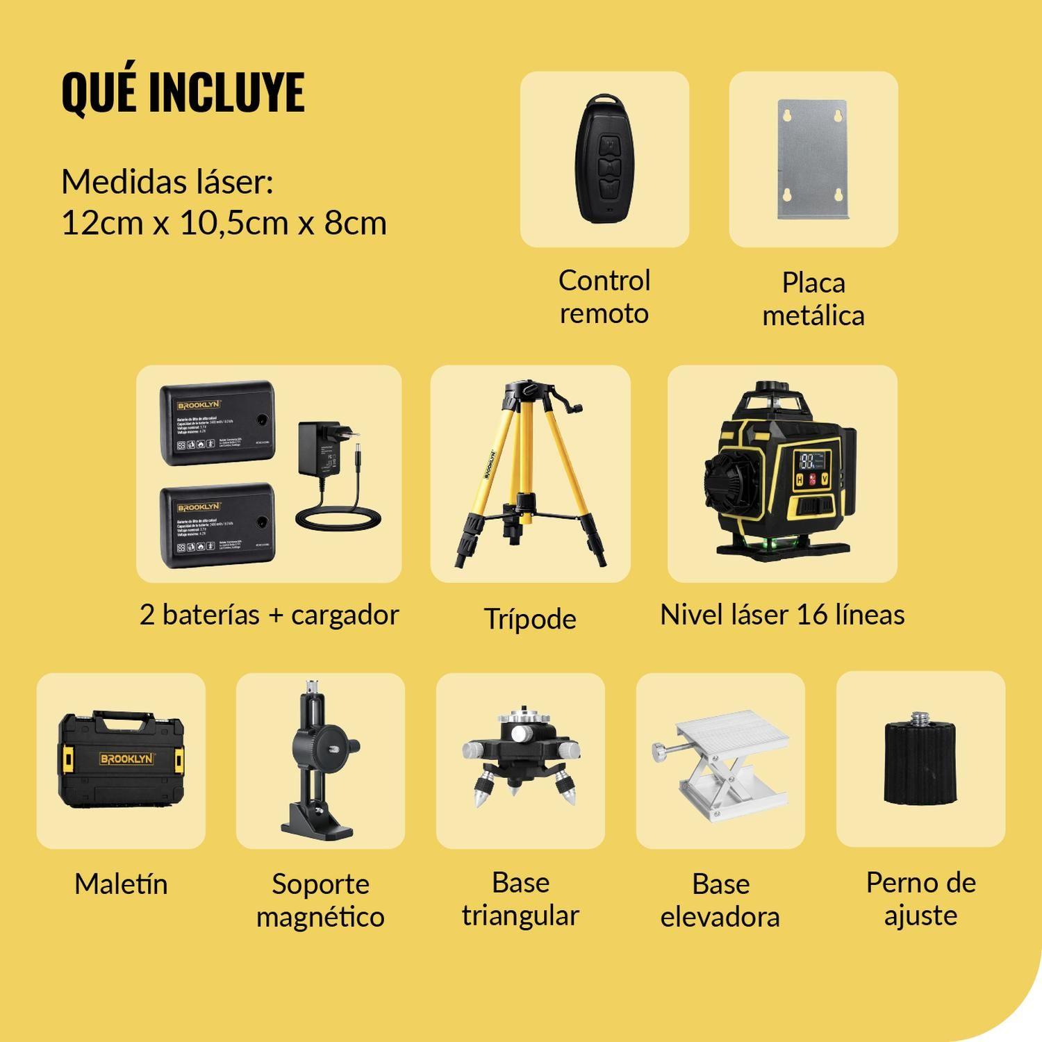 Nivel Laser Verde Brooklyn 16 Líneas Autonivelante + Tripode-8