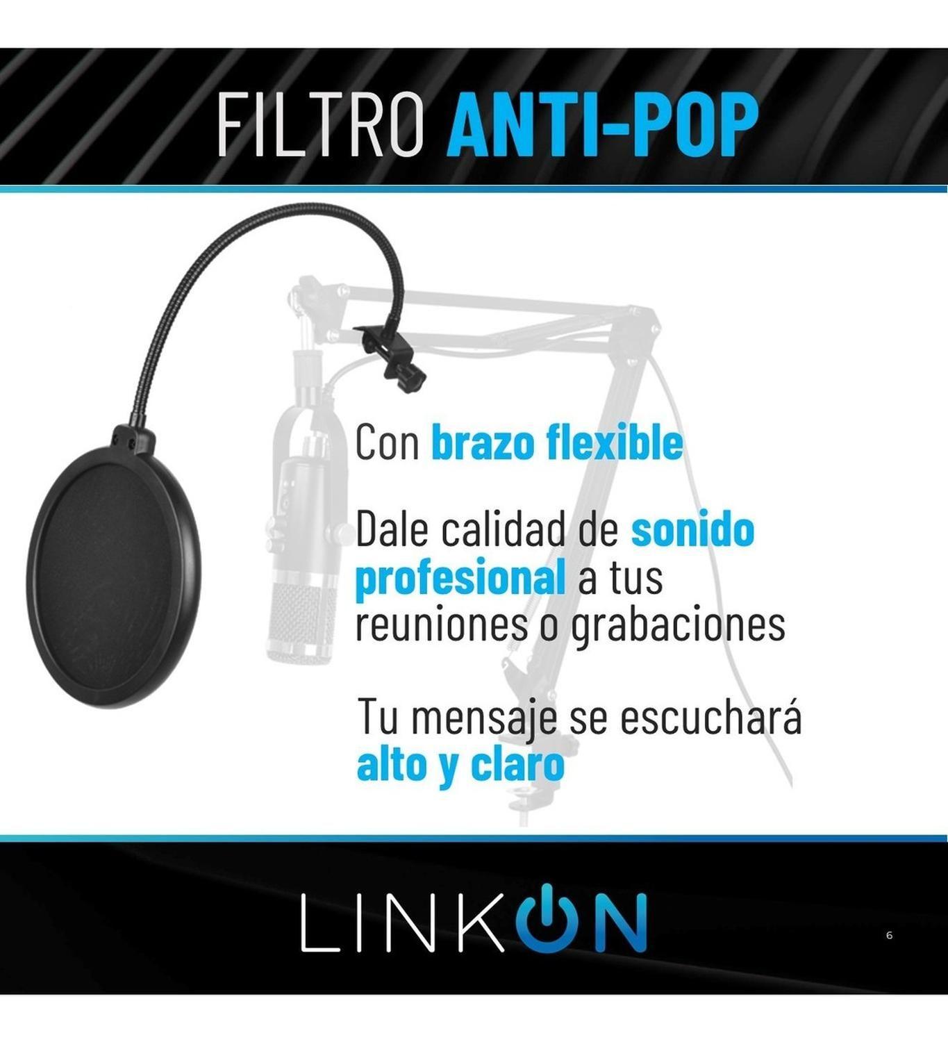 Microfono Condensador Cardioide Linkon USB Kit Brazo Antipop-5