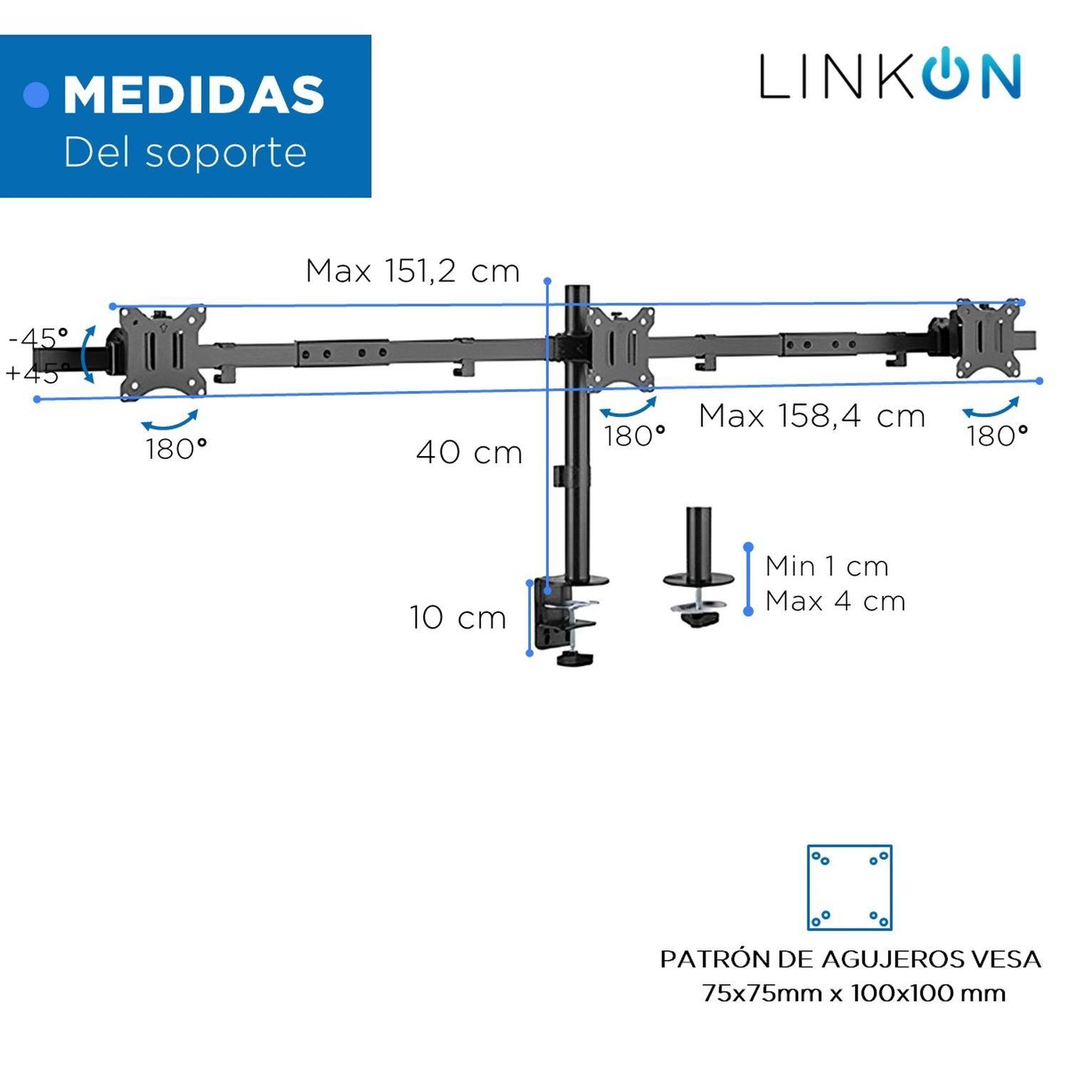 Soporte Brazo Triple Para 3 Monitores De Escritorio Linkon-5