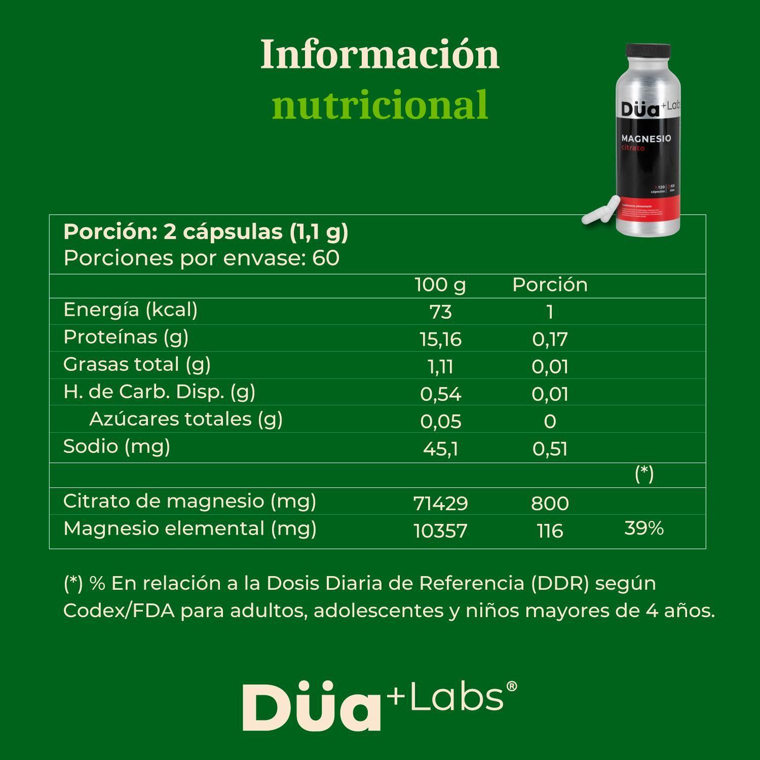 Magnesio Citrato Düa Labs® 800mg 120 Cápsulas Para 60 días-7