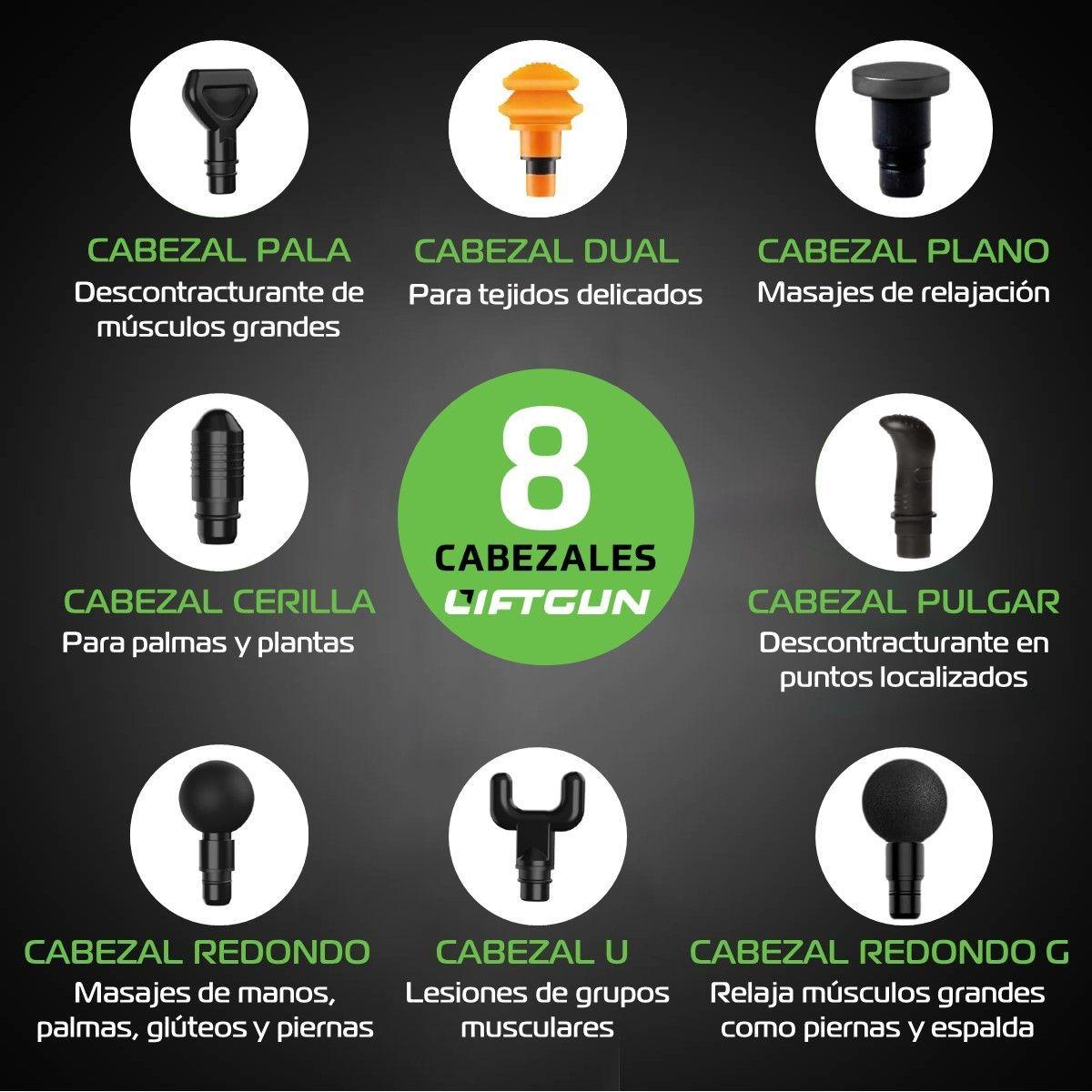 Masajeador Pistola LIFTGUN Ultimate 30 niveles 8 Cabezales-6