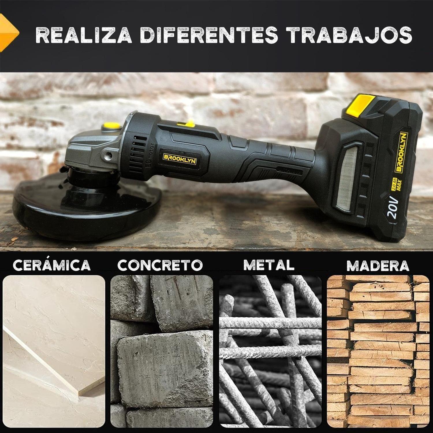 Esmeril Angular Inalambrico 20v Brooklyn Incluye Bateria-5