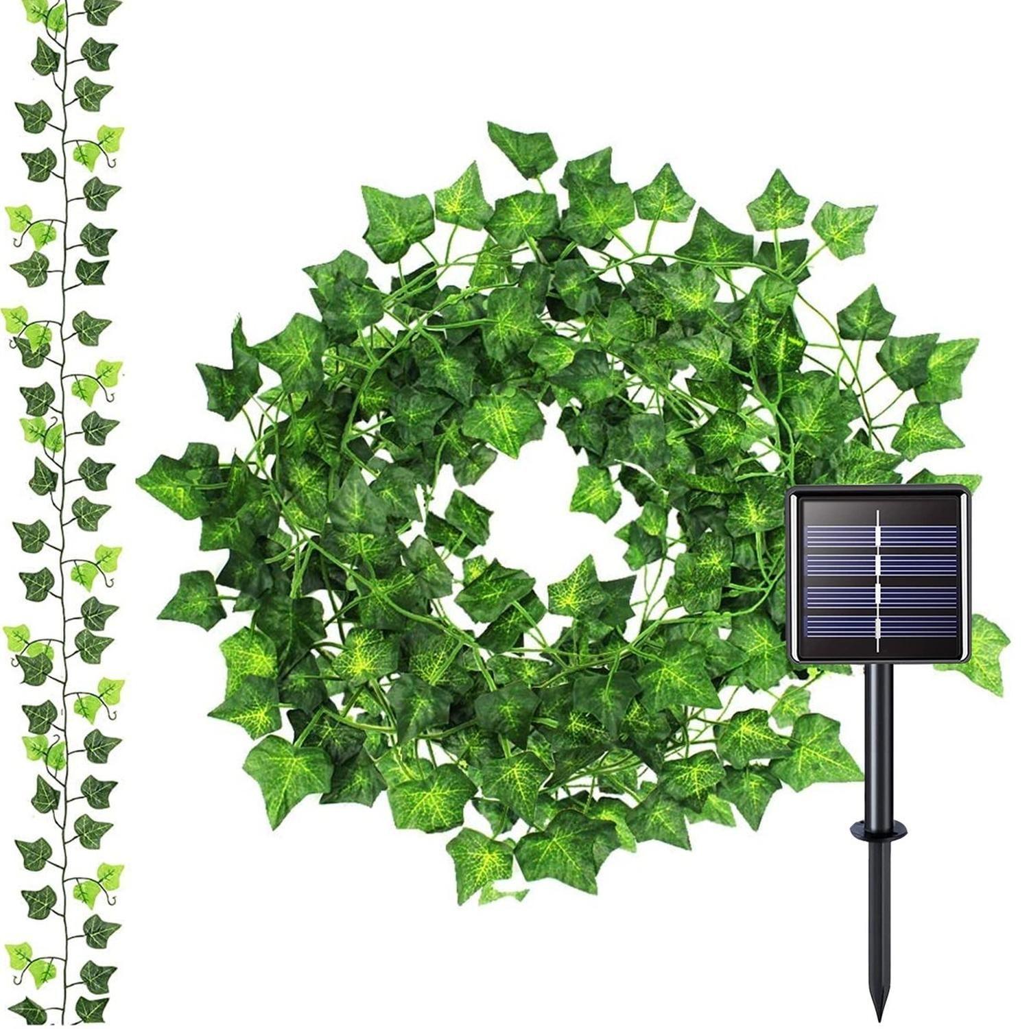 Guirnalda Luces Led Solar Cortina Hojas Enredadera Set 2 x7m-0