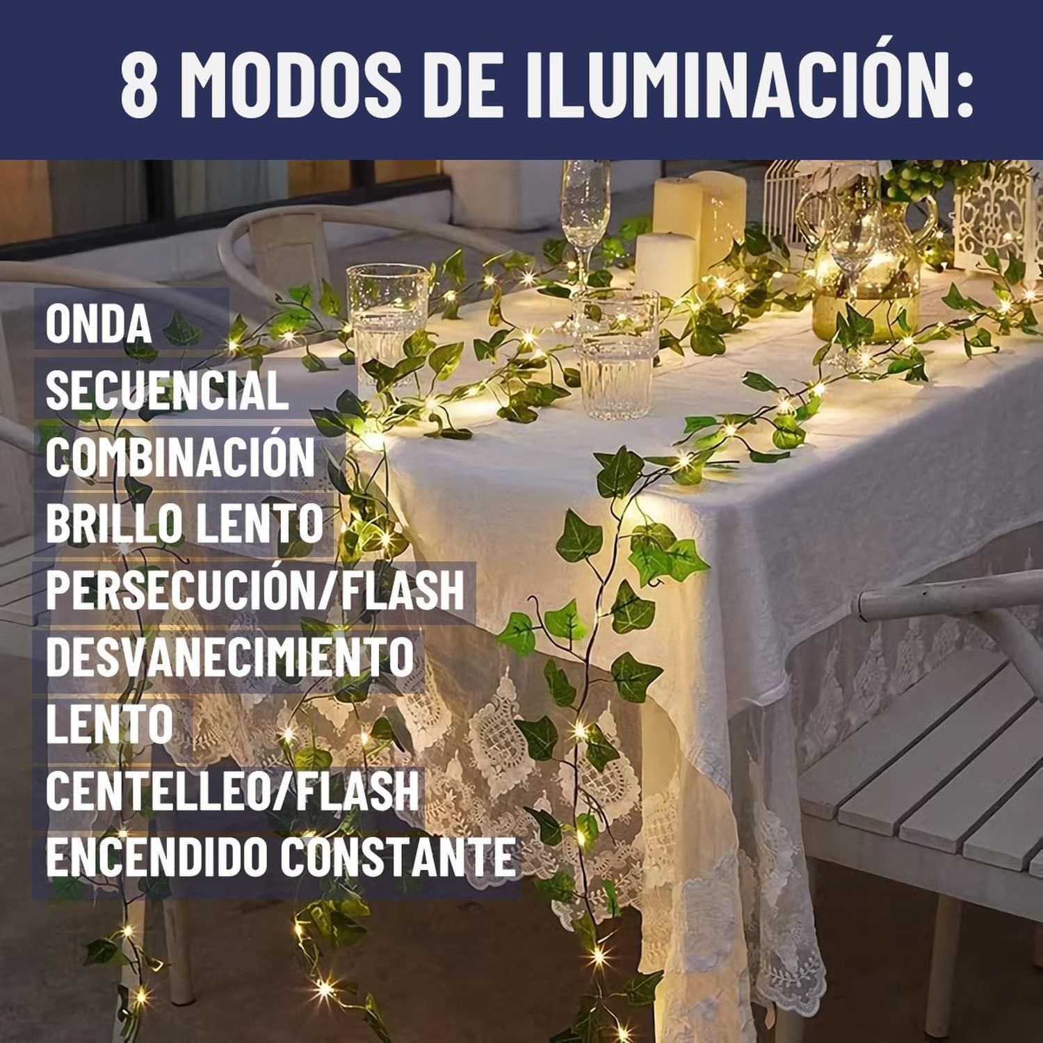 Guirnalda Luces Led Solar Cortina Hojas Enredadera Set 2 x7m-5