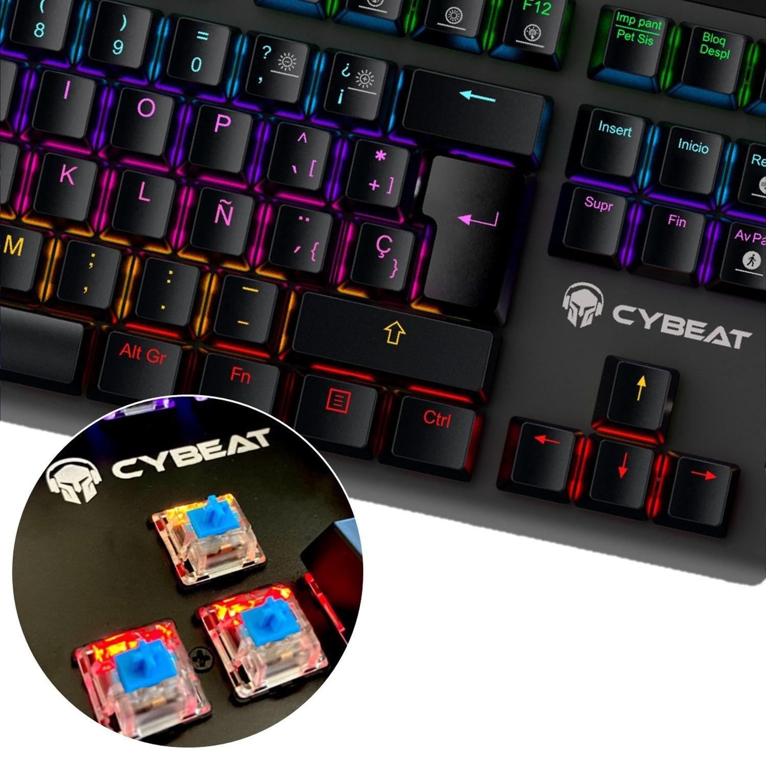 Teclado Gamer Mecanico Cybeat Español Blue Antighosting Led-2