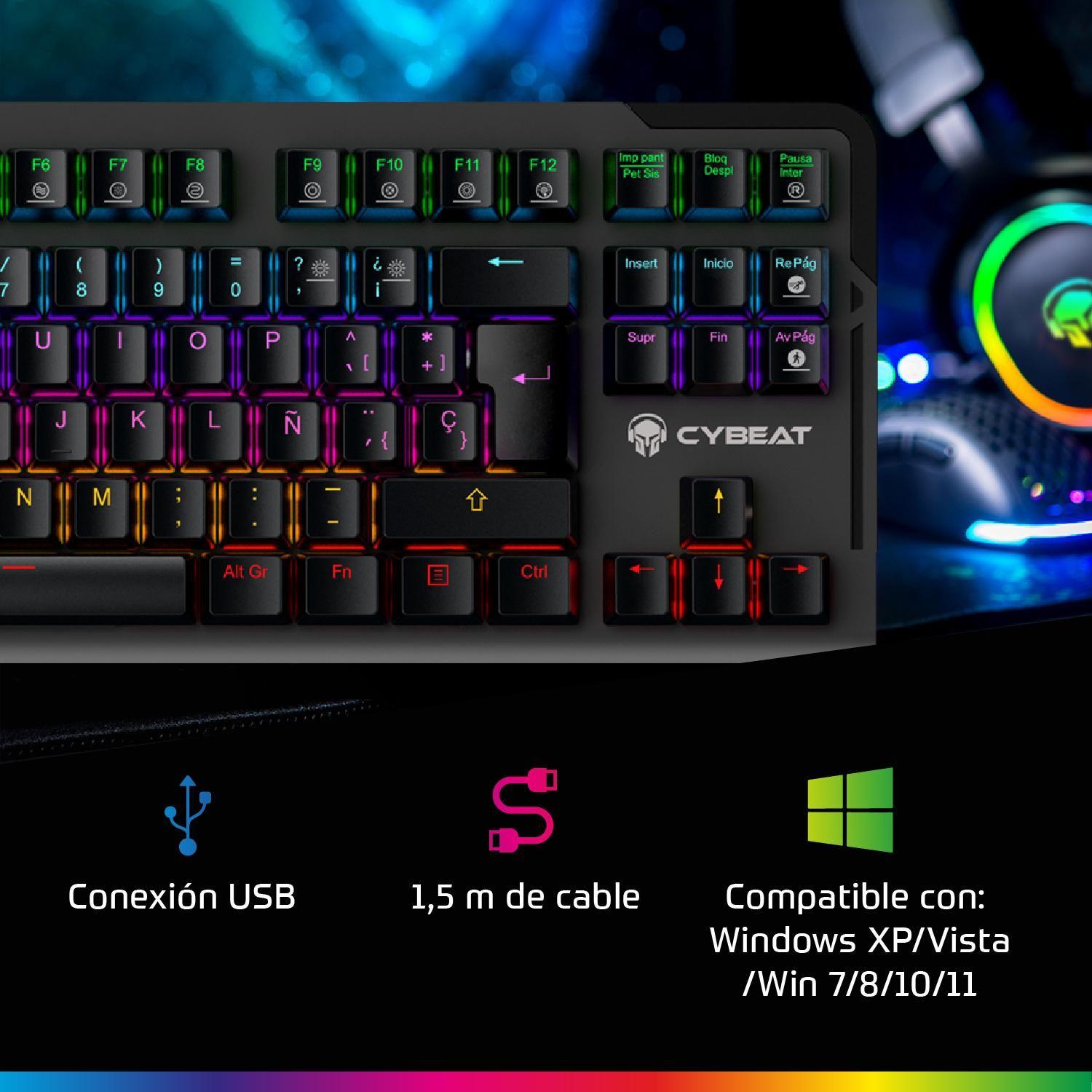 Teclado Gamer Mecanico Cybeat Español Blue Antighosting Led-7