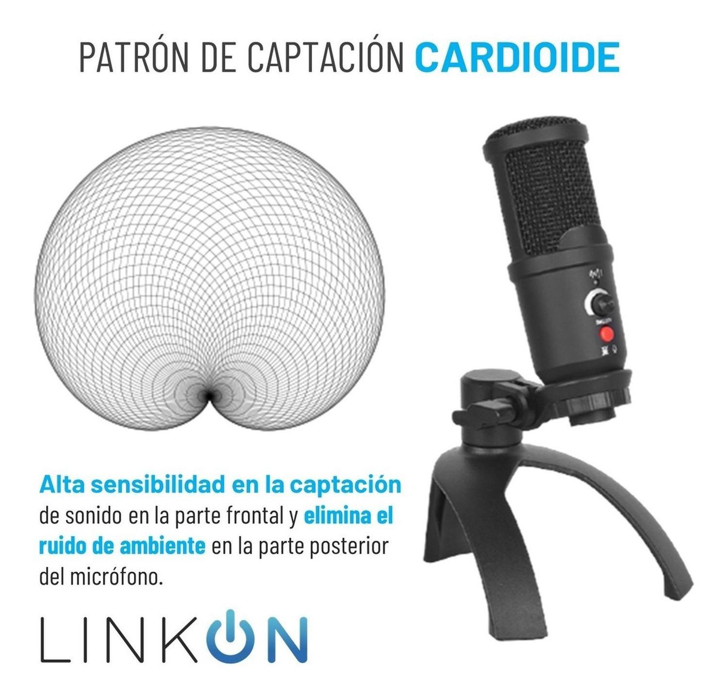 Microfono Condensador Cardioide Linkon Usb tripode vol mute-3