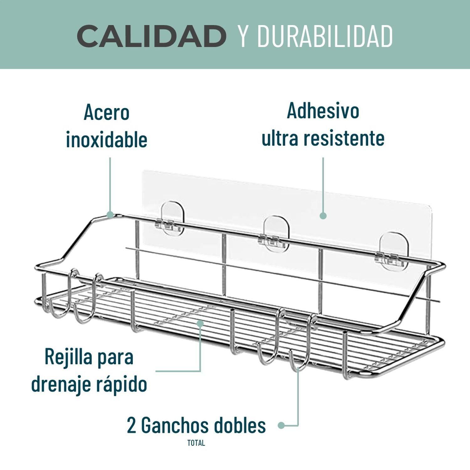 Organizador De Ducha Set X2 Repisa Baño Adhesivo Inoxidable Plateado-2