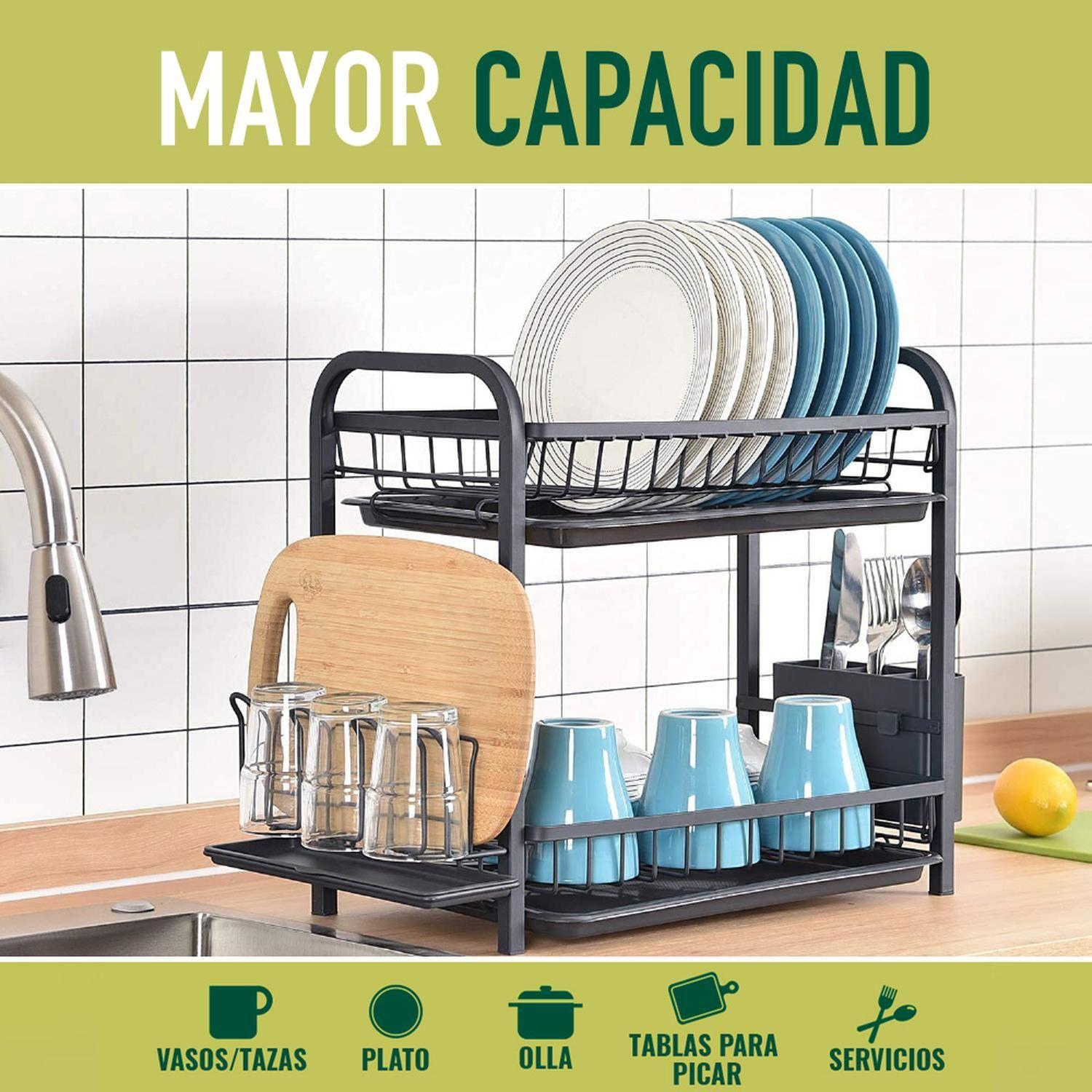 Secaplatos Escurridor Inoxidable 2 Niveles Gran Capacidad-2