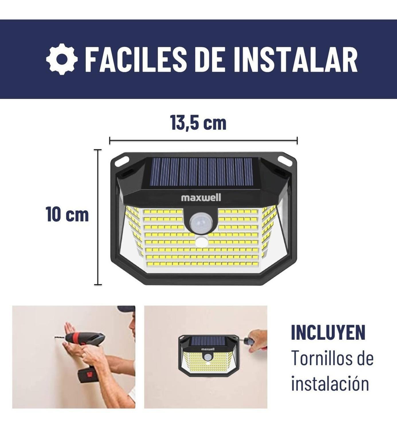 Foco Solar Maxwell 178 Led Exterior Pared Set x 2 con Sensor-6