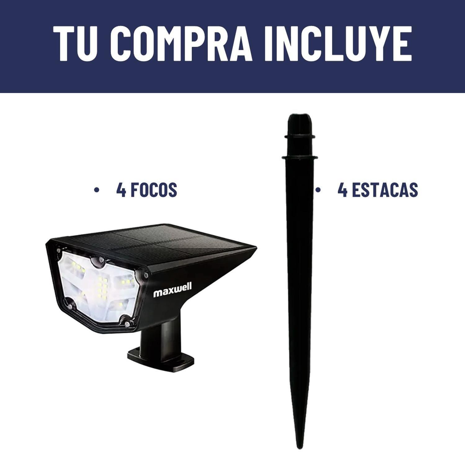 Foco Estaca Led Solar Jardin Maxwell Impermeable Set x4-7