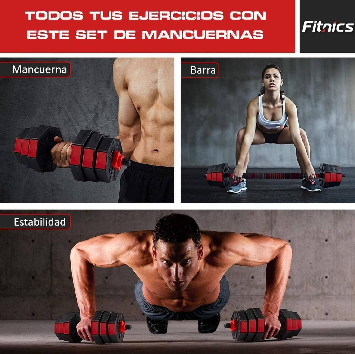 Mancuernas Ajustables Set 2en1 Fitnics + Barra Peso Tot 10kg-1