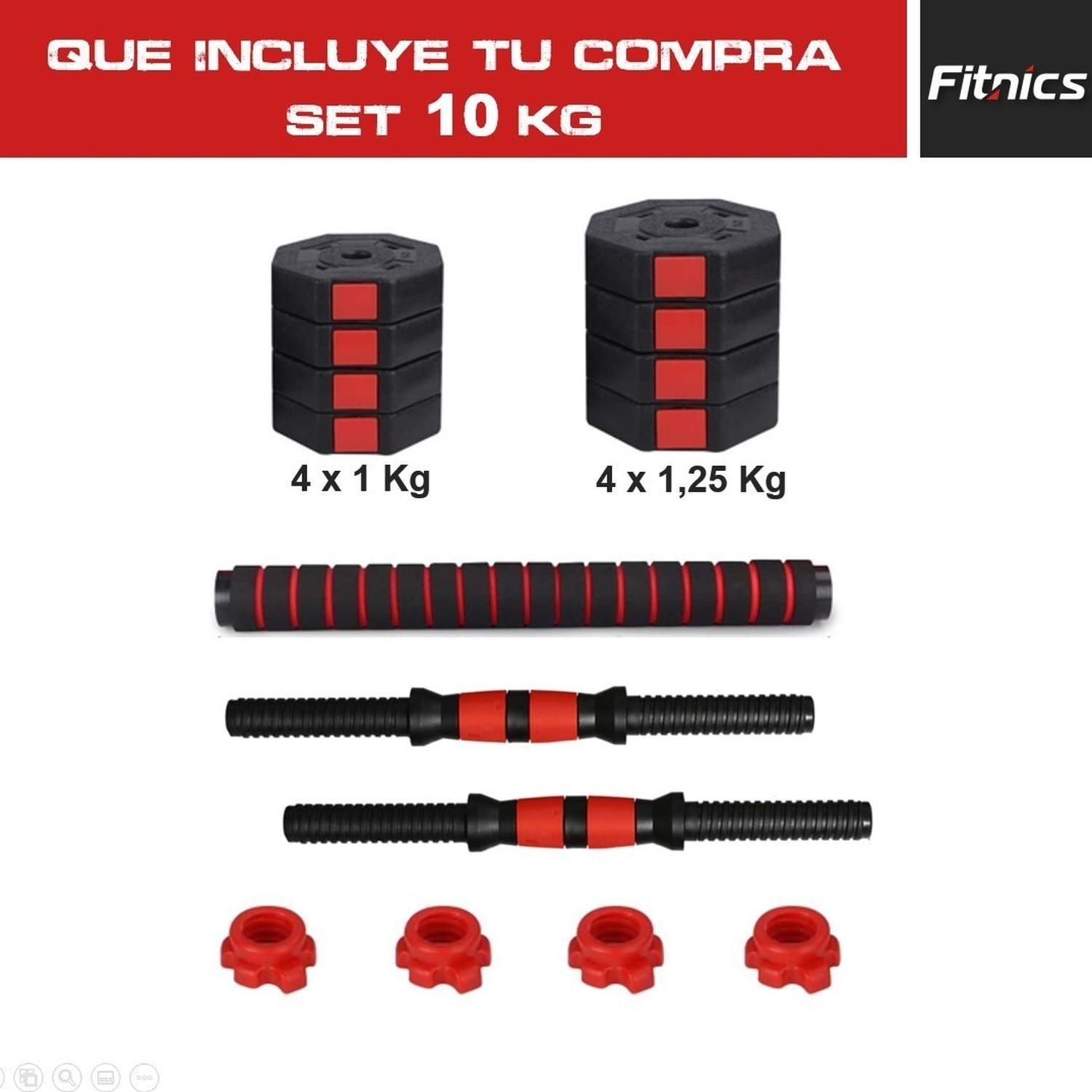 Mancuernas Ajustables Set 2en1 Fitnics + Barra Peso Tot 10kg-2